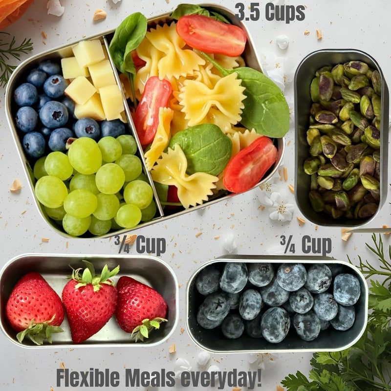 Modaniam Leak proof Stainless Steel Lunch Box Containers, Stainless Steel Bento Box , Metal Lunch Box Container , Sandwich and snack storage, Meal prep, Korean style,Small Vanilla ( 1 x 27oz + 2 x 6.5 OZ ) - Image 2
